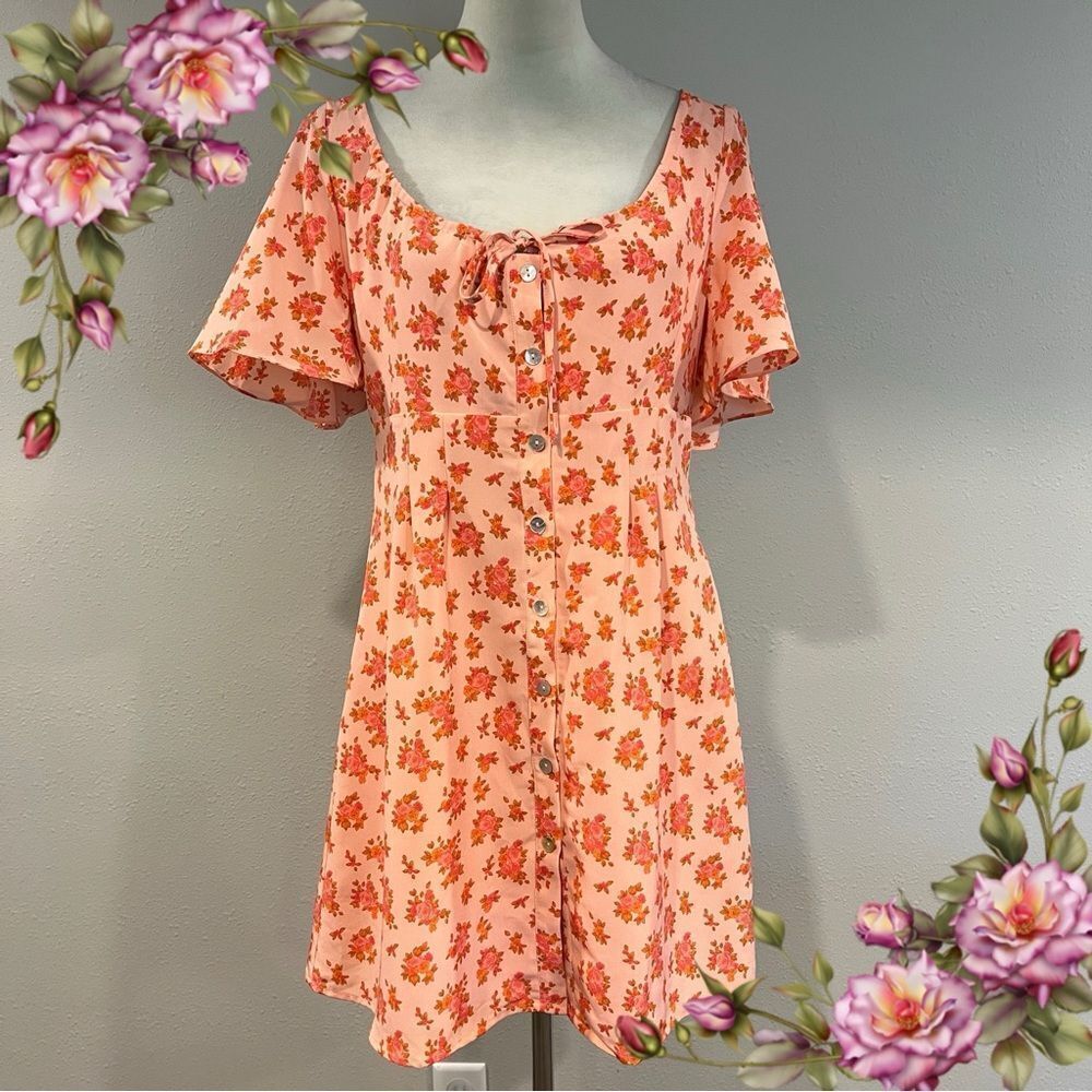 ASOS Bright colored Button Down Short‎ Sleeve Dress with Floral Design